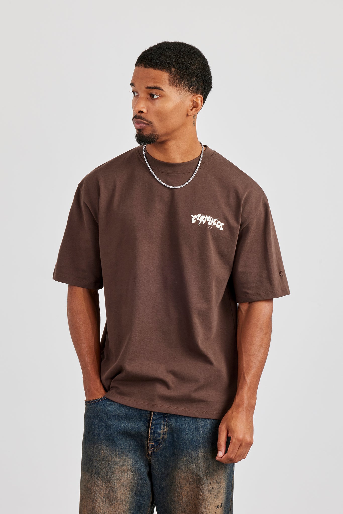 Regular Back Puff Print T-Shirt - Chocolate